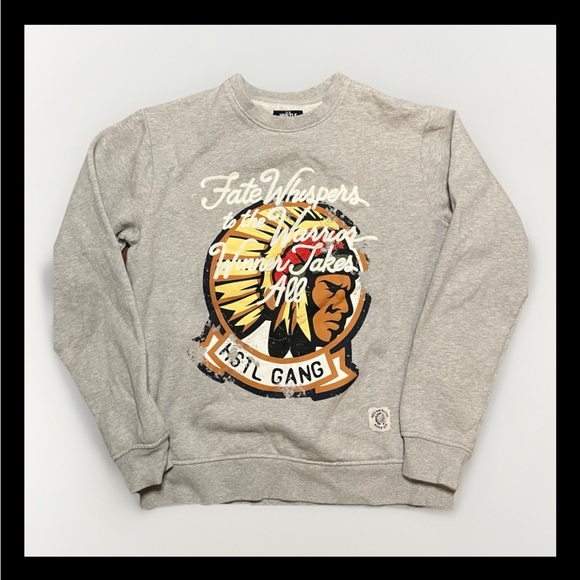 Hustle Gang Sweatshirt Men’s M Gray Graphic Crewneck Fate Whispers Warrior - Picture 1 of 8